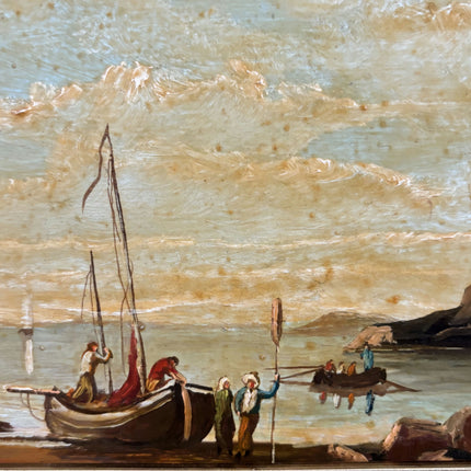 Antique Harbor Scene Oil Painting "Gilded Frame" Traditional Small Art Holland Art Shop