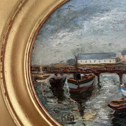 Expressive Oil Painting Harbor Scene "Harbor Boats" Authentic Small Artwork Holland Art Shop