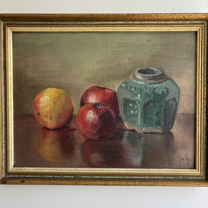 Vintage Still Life Oil Painting "Green Vase" Authentic Small Art Holland Art Shop