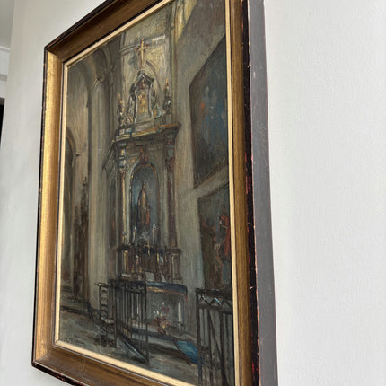 Vintage Church Interior Oil Painting "Church Altar" Expressive Artwork Holland Art Shop