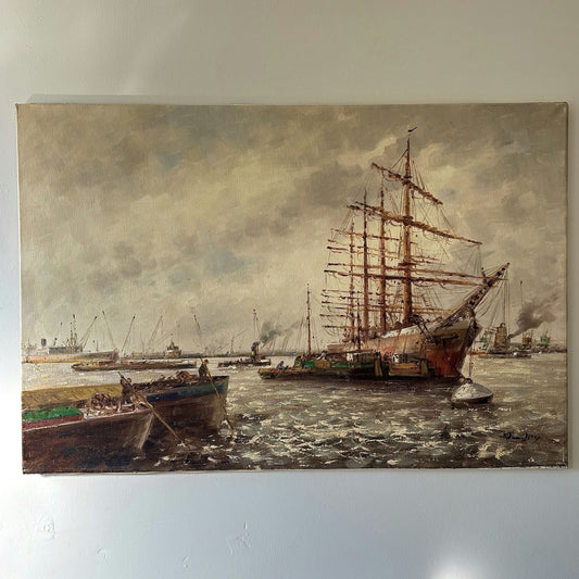 Expressive Seascape Oil Painting "Sailing Ship" Handcrafted Large Artwork