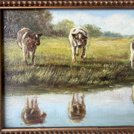 Remarkable Oil Painting Animals "Grazing Cows" Handcrafted Small Art Holland Art Shop