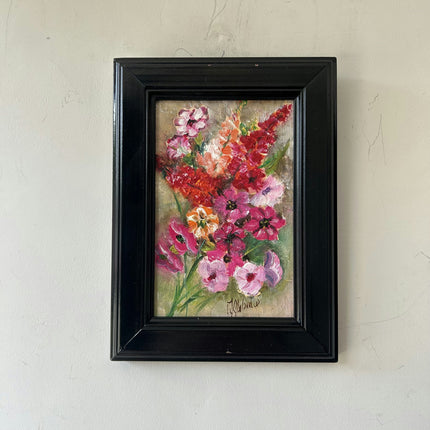 Elegant Floral Still Life Oil Painting "Pink Flowers" Vintage Small Art Holland Art Shop