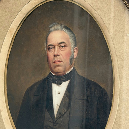 19th Century Antique Portrait Oil Painting "Man Holding Portraits" Small Art Holland Art Shop