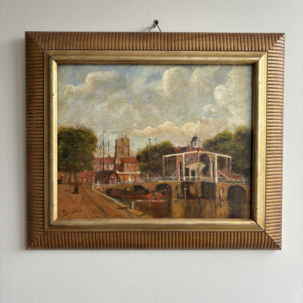 Authentic Cityscape Oil Painting "Harbor Bridge" Timeless Small Artwork Holland Art Shop
