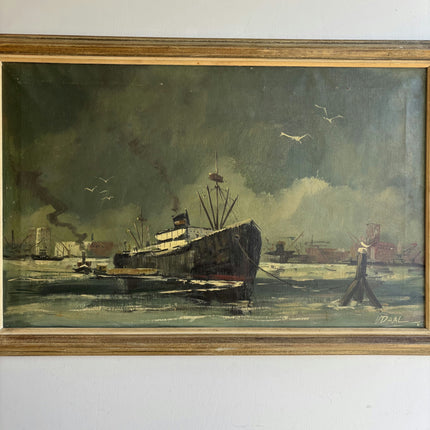 Timeless Harbor Scene Oil Painting "Cargo Ship" Original Belgique Art Holland Art Shop