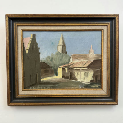 1940 Cityscape Oil Painting "Village Street" Artwork Holland Art Shop
