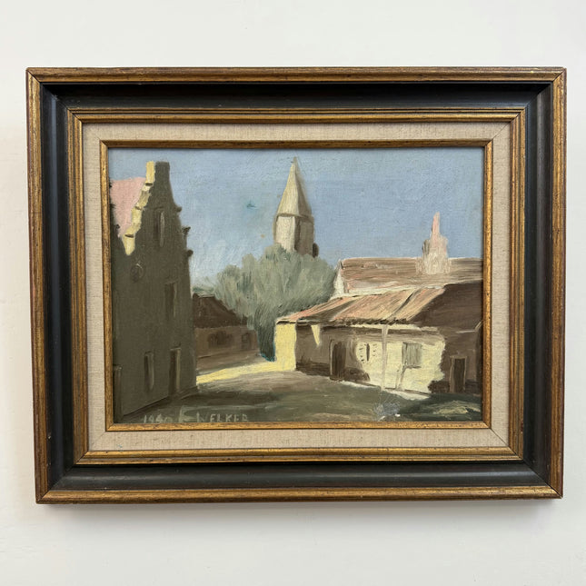 1940 Cityscape Oil Painting "Village Street" Artwork Holland Art Shop