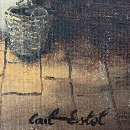 Vintage Interior Oil Painting "Woven Basket" Authentic Small Art Holland Art Shop