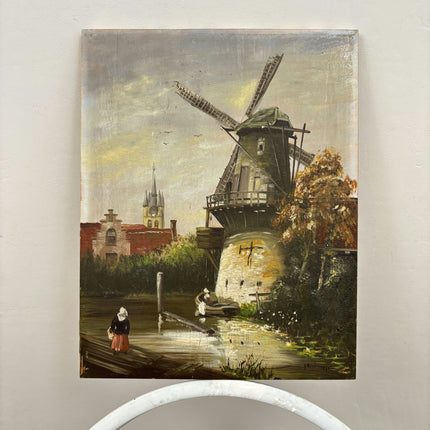 Timeless Landscape Oil Painting "Windmill Tower" Authentic Small Artwork Holland Art Shop