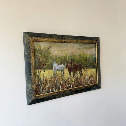 Detailed Animals Oil Painting "Grazing Horses" Original Artwork Holland Art Shop