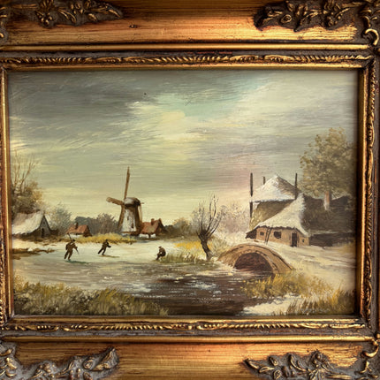 Expressive Winter Landscape Oil Painting "Gilded Frame" Timeless Small Artwork Holland Art Shop