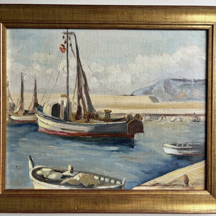 Traditional Harbor Scene Oil Painting "Fishing Boat" Refined Artwork Holland Art Shop