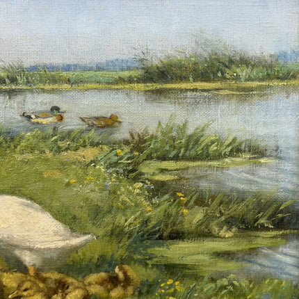 Authentic Animals Oil Painting "Grazing Geese" Vintage Art Holland Art Shop