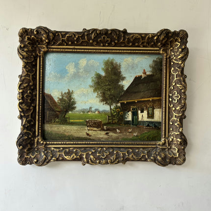 Handcrafted Farm Oil Painting "Thatched Cottage" Traditional Small Artwork Holland Art Shop
