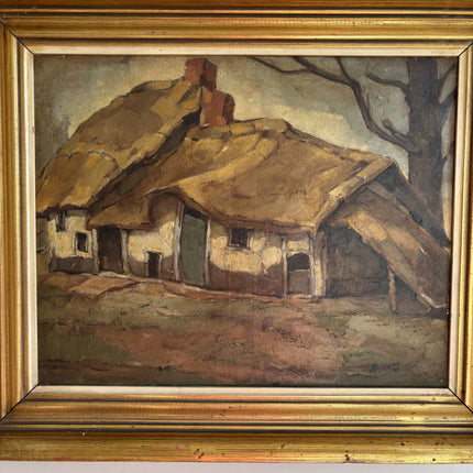 Classic Farm Oil Painting "Thatched Cottage" Original Art Holland Art Shop