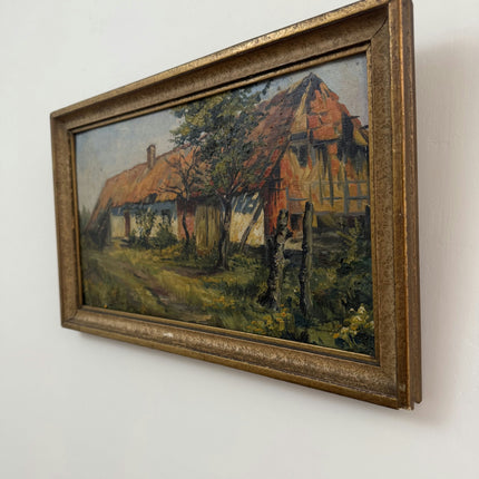 Antique Cityscape Oil Painting "Thatched Cottage" Traditional Art Holland Art Shop