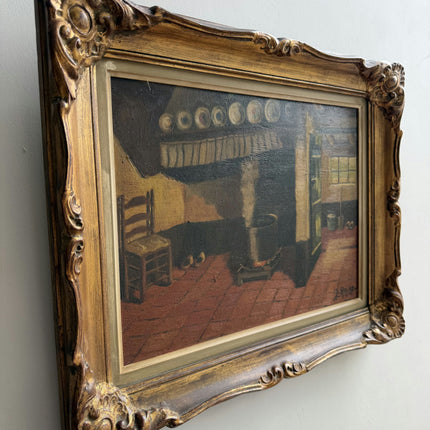 Vintage Interior Oil Painting "Wooden Chair" Refined Artwork Holland Art Shop