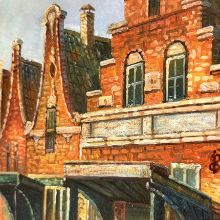 Rustic Cityscape Oil Painting "Gilded Frame" Authentic Small Art Holland Art Shop