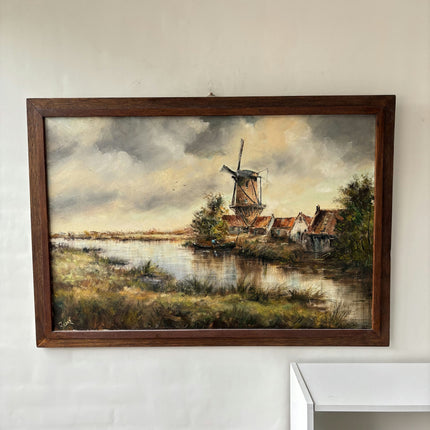 Detailed Landscape Oil Painting "Windmill Tower" Original Large Artwork Holland Art Shop