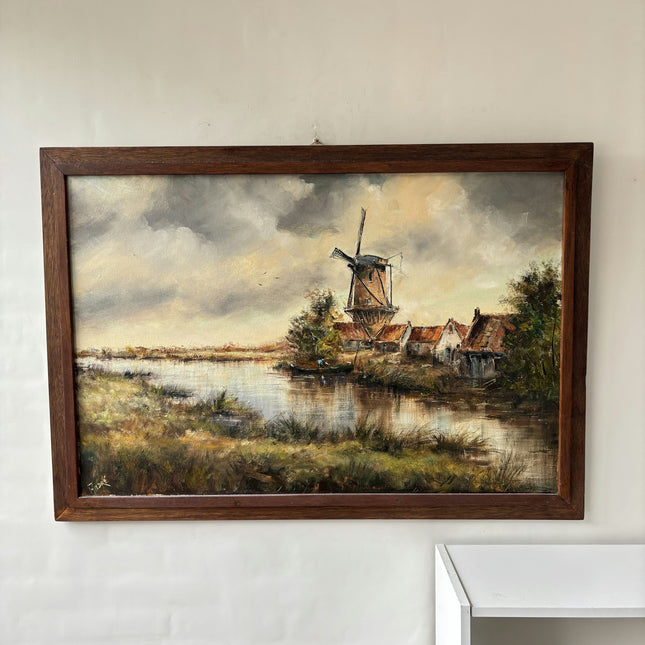 Detailed Landscape Oil Painting "Windmill Tower" Original Large Artwork Holland Art Shop