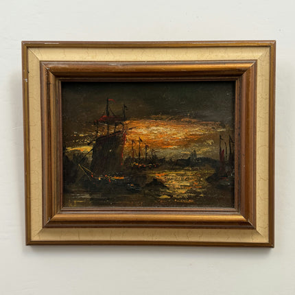 Elegant Harbor Scene Oil Painting "Wooden Frame" Classic Small Artwork Holland Art Shop