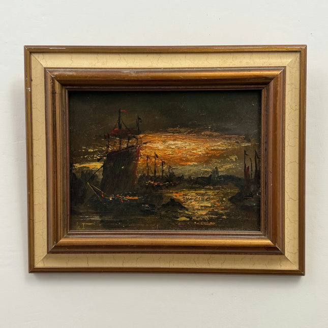 Elegant Harbor Scene Oil Painting "Wooden Frame" Classic Small Artwork Holland Art Shop