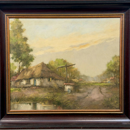 Expressive Landscape Oil Painting "Thatched Cottage" Vintage Large Artwork Holland Art Shop