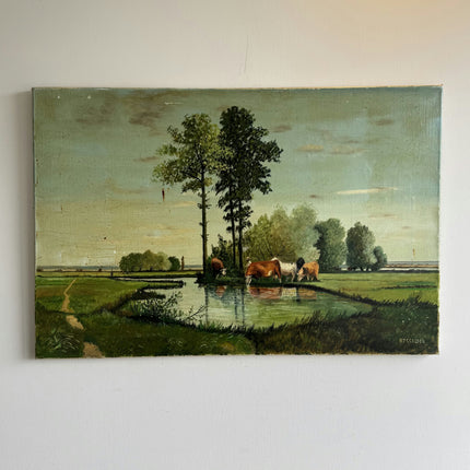 Original Landscape Oil Painting "Grazing Cows" Expressive Art Holland Art Shop
