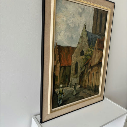 Authentic Oil Painting Cityscape "Church Steeple" Intriguing Large Artwork Holland Art Shop