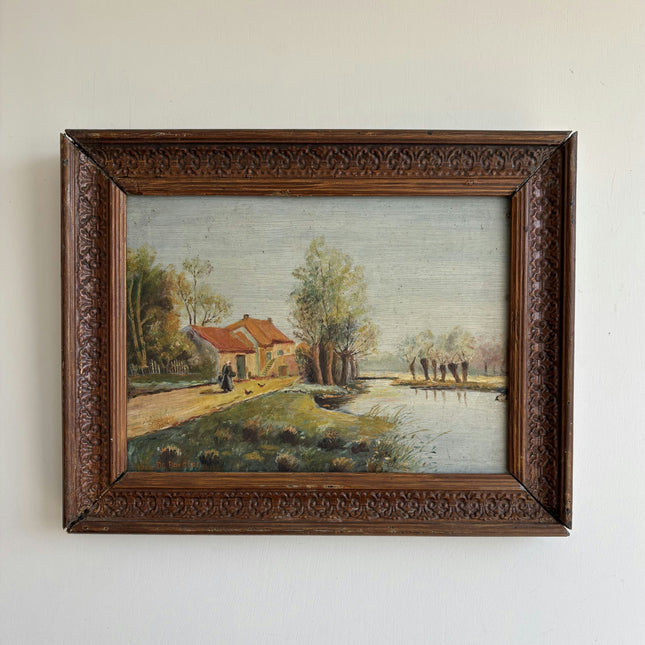 Original Landscape Oil Painting "Wooden Frame" Expressive Small Artwork Holland Art Shop