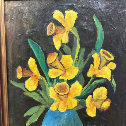 Original Floral Still Life Oil Painting "Yellow Vase" Elegant Artwork Holland Art Shop