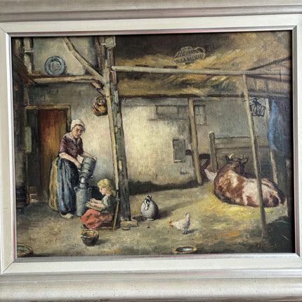 Handcrafted Farm Oil Painting "Farm Woman" Vintage Large Art Holland Art Shop