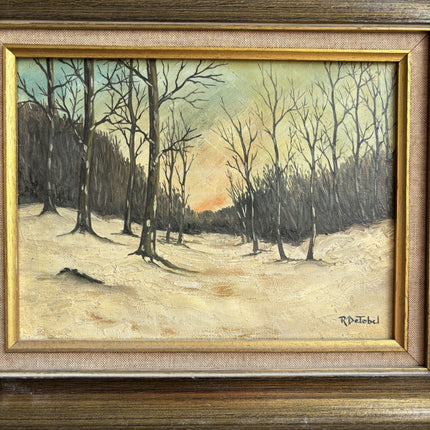 Vintage Winter Landscape Oil Painting "Winter Trees" Traditional Small Art Holland Art Shop