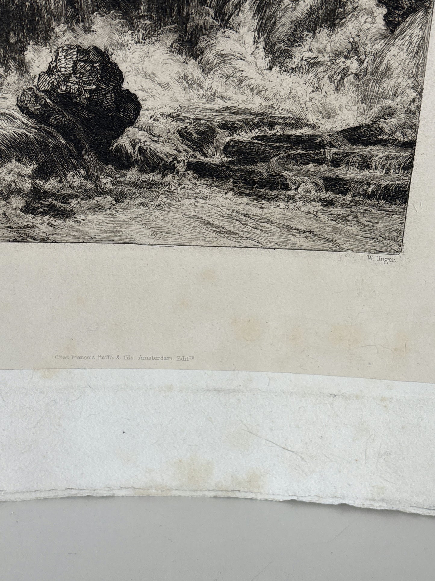 Wonderful Landscape Etching "Rushing Waterfall" Vintage Small Artwork