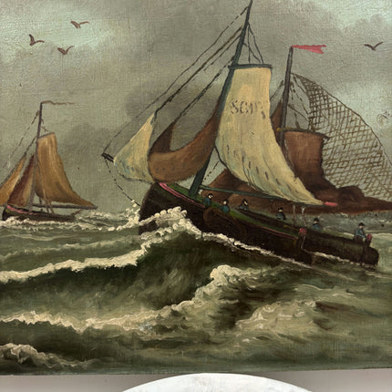 Authentic Seascape Oil Painting "Fishing Boat" Traditional Small Art Holland Art Shop