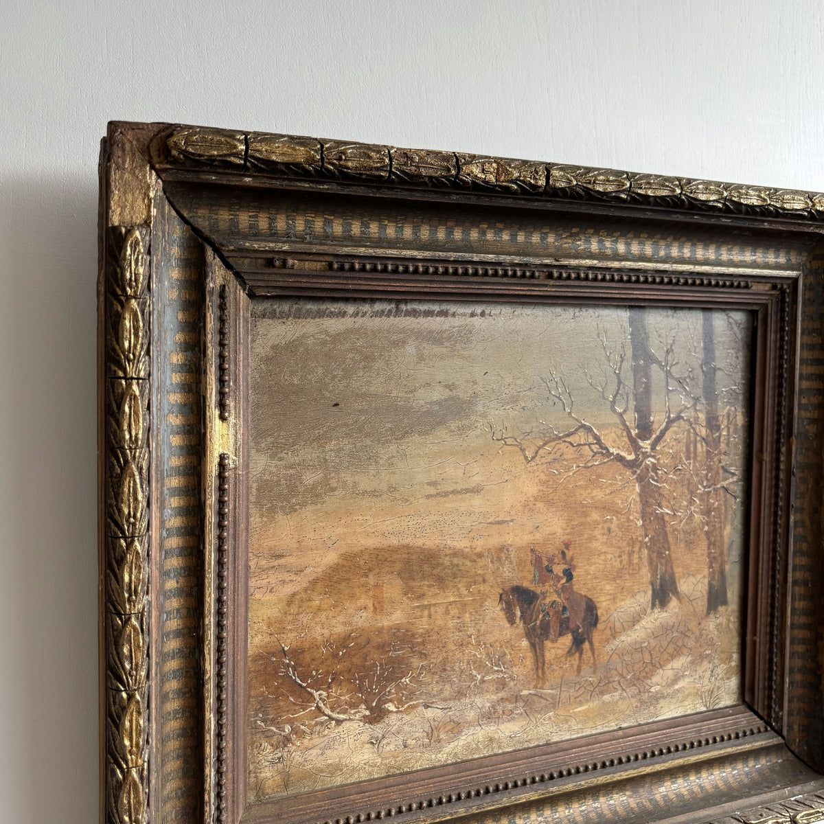 19th Century Antique Winter Landscape Oil Painting 