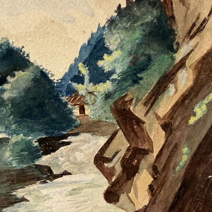 Authentic Landscape Aquarel "Rushing Waterfall" Rustic Small Artwork Holland Art Shop
