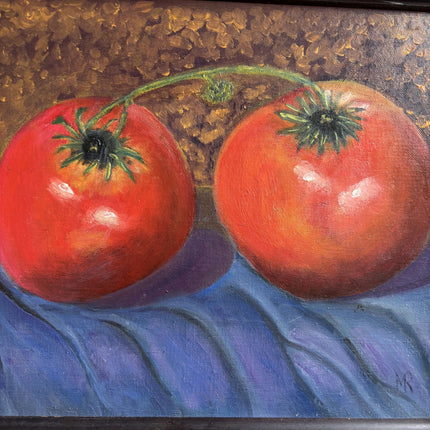 Handcrafted Still Life Oil Painting "Two Tomatoes" Vintage Small Art Holland Art Shop