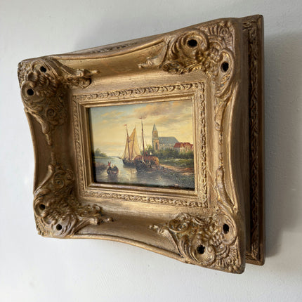 Remarkable Oil Painting Scenery "Fishing Boats" Refined Small Art Holland Art Shop