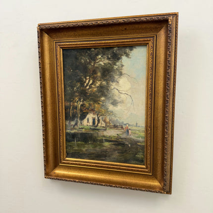 Elegant Landscape Oil Painting "Thatched Cottage" Handcrafted Artwork Holland Art Shop