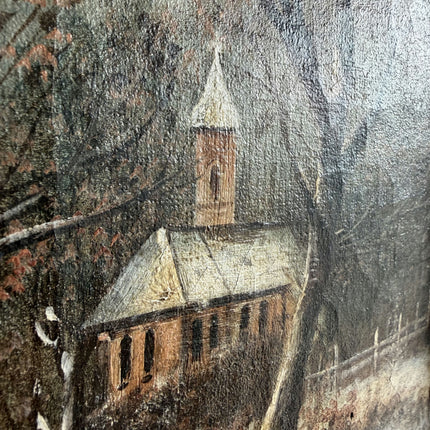 Timeless Winter Landscape Oil Painting "Snowy Church" Rustic Small Art Holland Art Shop