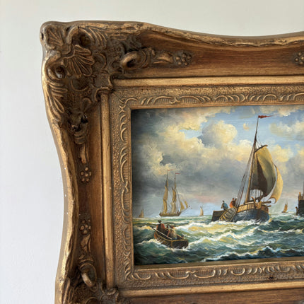 19th Century Antique Seascape Oil Painting "Sailing Boat" Small Artwork Holland Art Shop