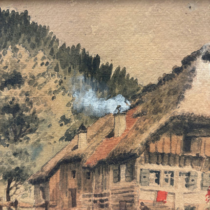 Traditional Landscape Aquarel "Thatched Cottage" Vintage Small Art Holland Art Shop
