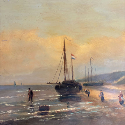 19th Century Antique Seascape Oil Painting "Ornate Frame" Dutch Art Holland Art Shop