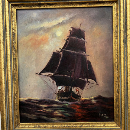 Timeless Seascape Oil Painting "Sailing Ship" Vintage Small Art Holland Art Shop