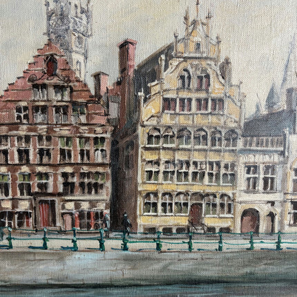 Original Cityscape Oil Painting "Row Houses" Rustic Large Artwork Holland Art Shop