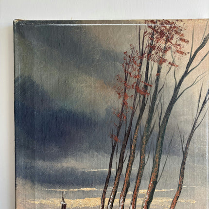 Timeless Winter Landscape Oil Painting "Windblown Trees" Vintage Small Artwork Holland Art Shop