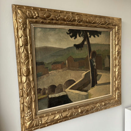 1942 Cityscape "Stone Bridge" Large Art Holland Art Shop
