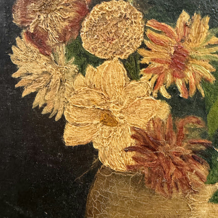 19th Century Antique Floral Still Life Oil Painting "Wooden Frame" Small Art Holland Art Shop